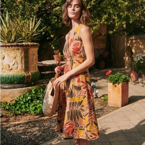 Sezane Mathilda Wrap Midi Dress Tropical Floral - Picture 1 of 9